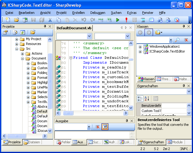 Ein Blick auf das Hauptfenster von SharpDevelop