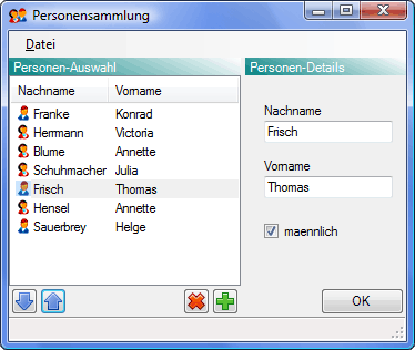 Windows Form des Personensammlungs-Projekts