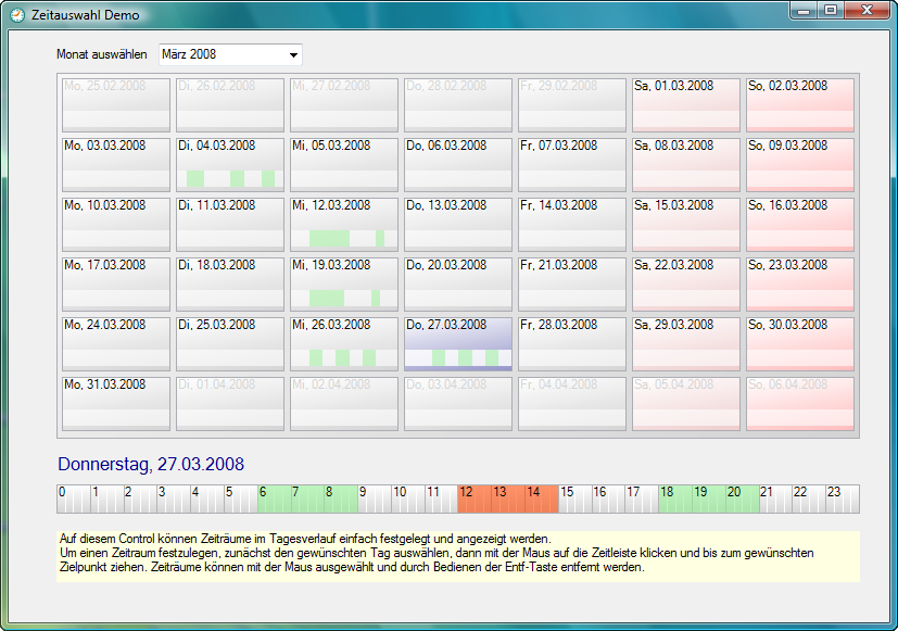 ZeitAuswahl-Demo: Ein Control zum Auswählen von Zeitbereichen